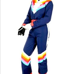 TIPSY ELVES Santa Fe Ski Suit Small 💙💗❤️🧡💛🤍